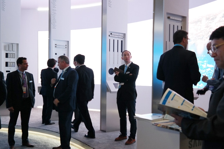 Samsung LEDs people inside the Samsung's Lightfair International 2016 show booth