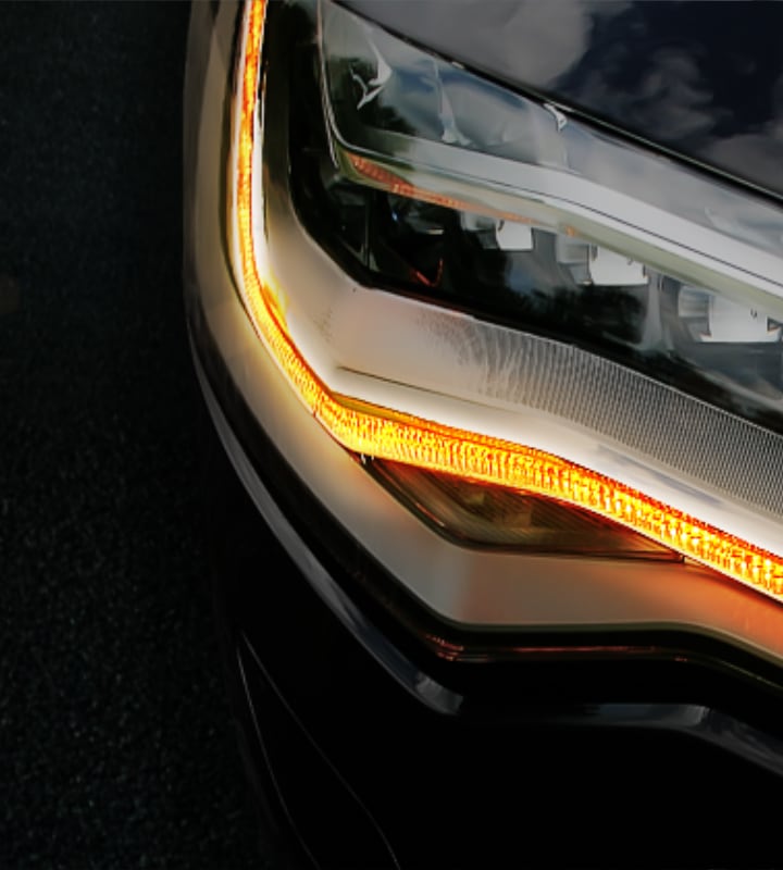 Samsung LEDs turn signal illuminating orange light.