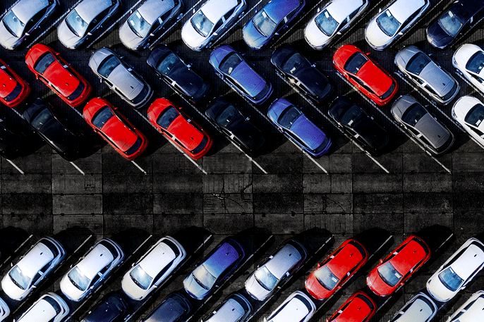 Samsung LEDs colorful cars arranged in diagonal lines