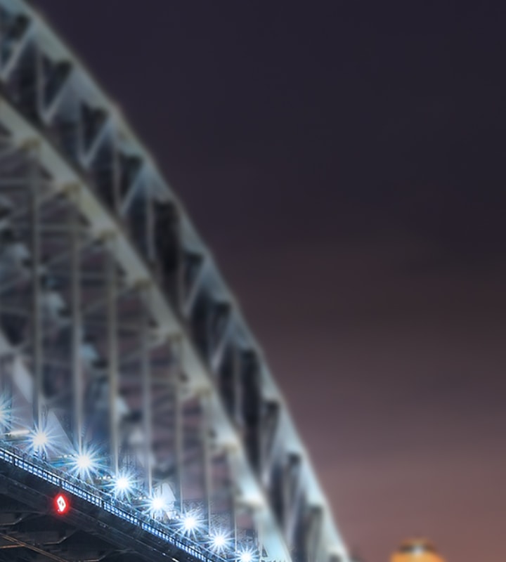 Samsung LEDs lights lighting up the bridge at night.