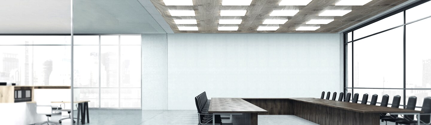 Samsung LEDs a white conference room lighted up with white mid-power lights (key visual)